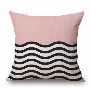 Poduszka dekoracyjna różowa geometryczny wzór czarno biała nowoczesna dla dzieci