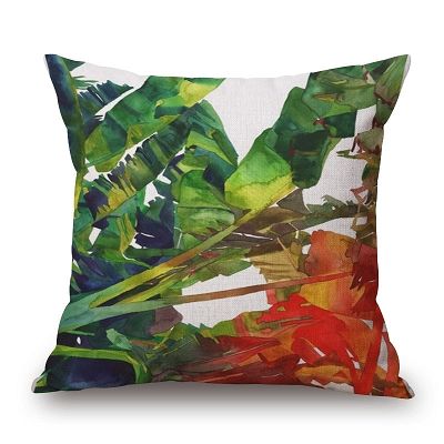 zielona poduszka dekoracyjna w liście jungle egzotyczne tropikalne rośliny kolorowa