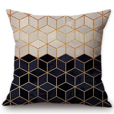 Poduszka dekoracyjna geometryczny wzór trójkąty nowoczesna cube granatowa żółta industrialny styl loftowy 