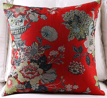 Poduszka dekoracyjna czerwona kwiaty vintage klasyczna orientalna 