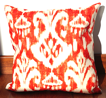 Poduszka dekoracyjna czerwona Ikat etno boho pomarańczowa
