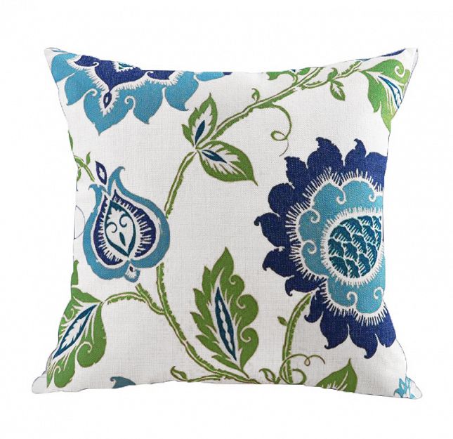 Poduszka dekorcyjna hampton vintage zielona turkusowa  ozdobna w niebieskie kwiaty