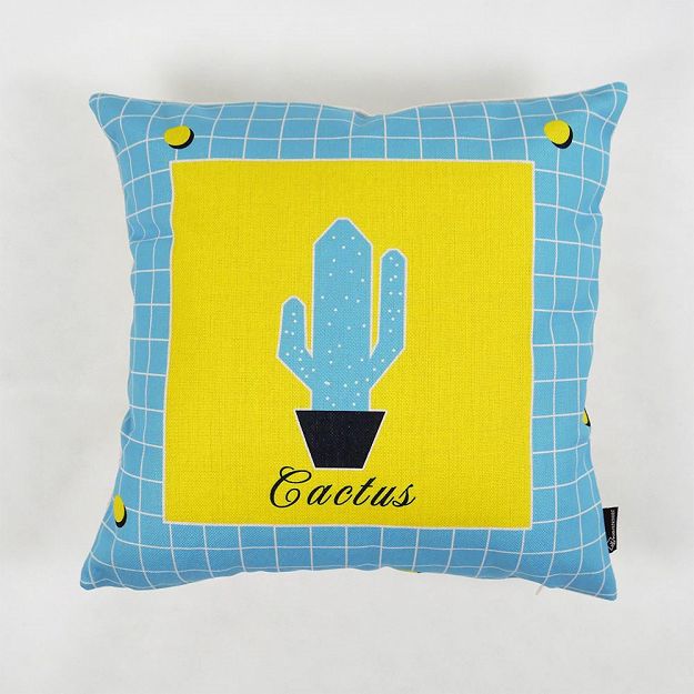 Turkusowa poduszka dekoracyjna z napisem Cactus