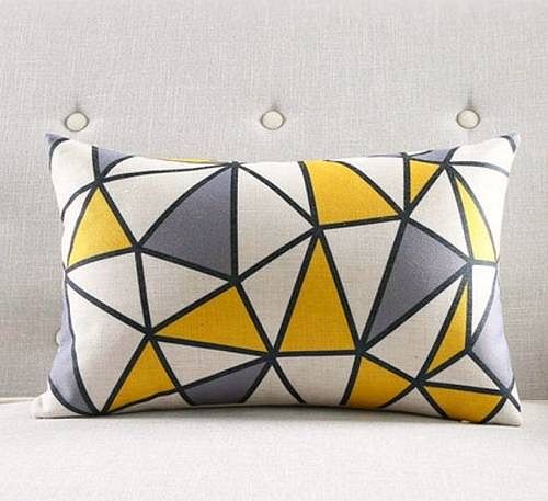 Podłużna poduszka dekoracyjna żółta-szara, nowoczesna