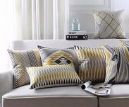 Musztardowe poduszki dekoracyjne skandynawski styl na kanapę etno zebra
