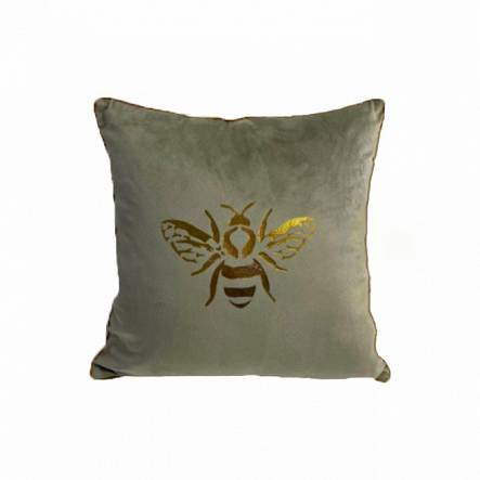 Poduszka Dekoracyjna ze Złotą Pszczołą  Zielona Aksamitna