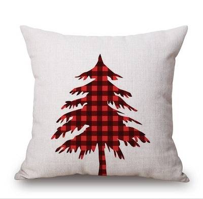 Czerwona Świąteczna poduszka dekoracyjna choinka geometryczny wzór w kratkę boże Narodzenie prezent