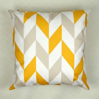 Żółta poduszka dekoracyjna welur, nowoczesny wzór